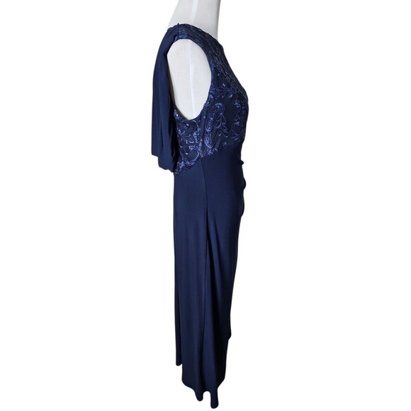 Alex Evenings Navy Blue Mother of the Bride Sequin Long Dress Draped Back Sz 12 - Picture 2 of 5